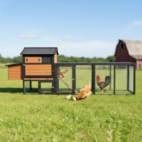 brown+black Wooden Chicken Coop, Large Outdoor Hen House with Run and Nesting Box Poultry Cage, Rabbit Hutch, Waterproof Anti-UV Panel for Backyard