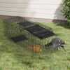 32" Live Animal Cage Trap, Heavy Duty Folding Raccoon Trap, Humane Cat Trap with Handle, Black