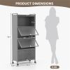 5-Tier Rolling Microwave Stand Flip Dust-Proof Doors 4 Casters with Brakes Kitchen Storage Rack Gray
