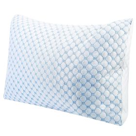 Cooling Memory Foam Pillow Ventilated Soft Bed Pillow w/ Cooling Gel Infused Memory Foam Heat Moisture Reducing Cooling Fiber Breathable Machine Washa (Color: Blue, size: Queen)
