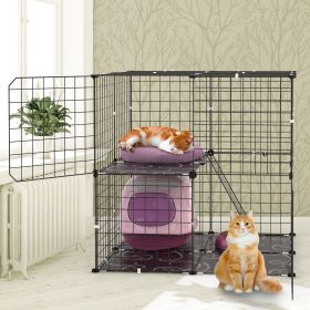 2Tier Cat Cage Playpen Indoor Pet Enclosures Kitten Kennel House Detachable Cat Crate with Climbing Ladder 2 Doors for 1-2 Cats for Ferret Squirrel Sm (Color: Black)